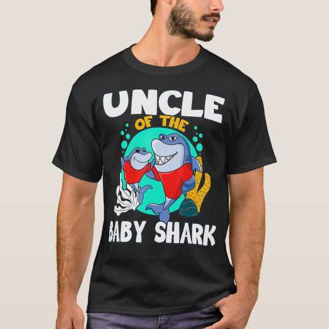 Cool Uncle Of The Baby Shark  Funny Matching Famil T-Shirt (Front)