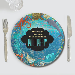 Cool Under the Sea Swimming Pool Party Birthday Paper Plate