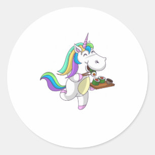 Cool Unicorn Eating Sushi  Funny Japanese Food Classic Round Sticker