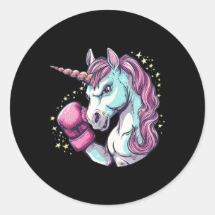 Cool Unicorn Face Costume With Funny Boxing Gloves Classic Round Sticker