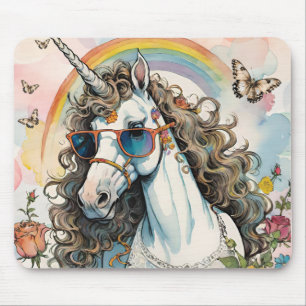 Cool Unicorn in Sunglasses with Rainbow Mouse Pad