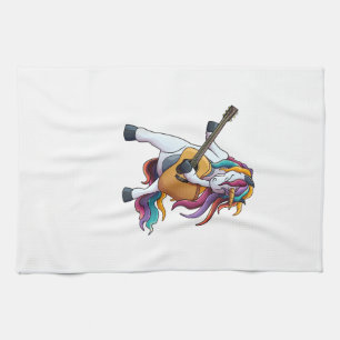 Cool Unicorn Playing Guitar _ Funny Animal Guitari Tea Towel