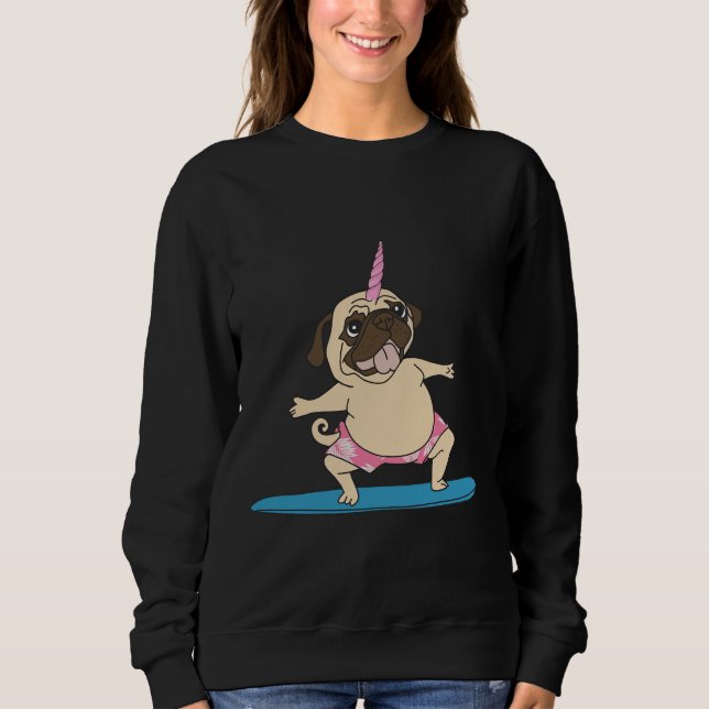 Cool Unicorn Pug Surfing , trendy design Classic T Sweatshirt (Front)
