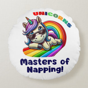 Cool Unicorn relaxing with sunglasses Round Cushion