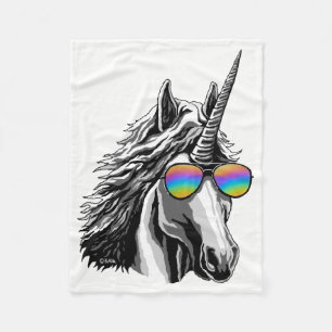 Cool unicorn with rainbow sunglass fleece blanket
