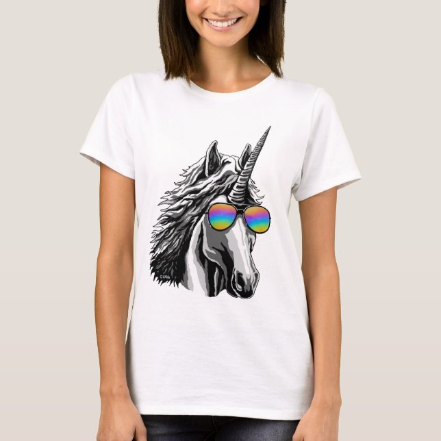 Cool unicorn with rainbow sunglasses T-Shirt (Front)