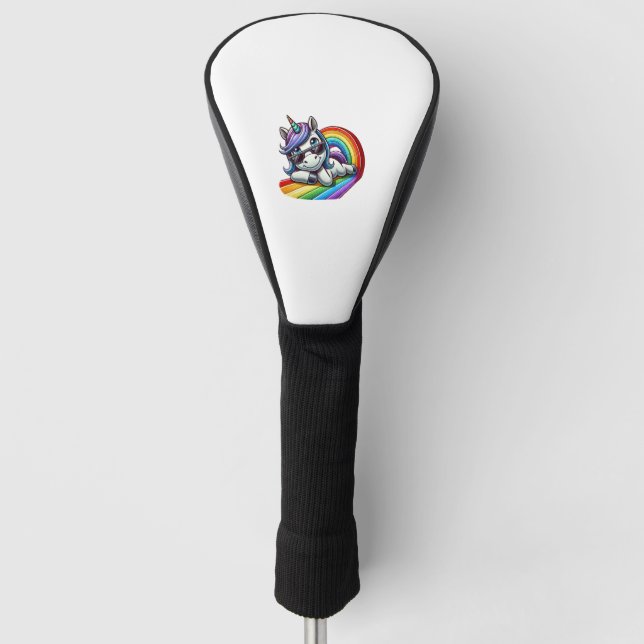 Cool Unicorn with Sunglasses on Rainbow Long Sleev Golf Head Cover (Front)