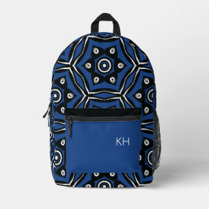 Cool Unique Blue & Black Mandala Monogram Initials Printed Backpack