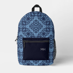 Cool Unique Blue Mandala Pattern Monogram Initials Printed Backpack