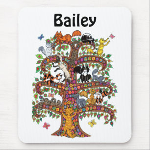 Cool Unique Colourful Tree Cat Flower Monogram Mouse Pad