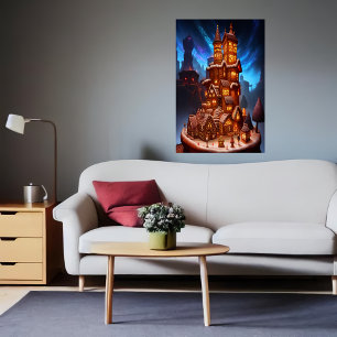 Cool unique Gingerbread village   AI Art Poster
