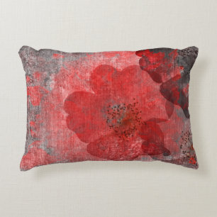 cool, unique red grey asian style flower art decorative cushion