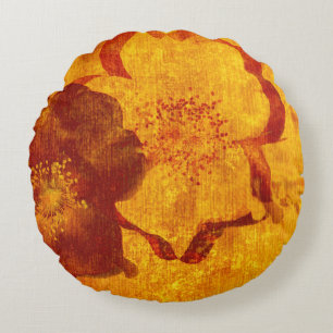 Cool, unique red yellow asian style flower art round cushion