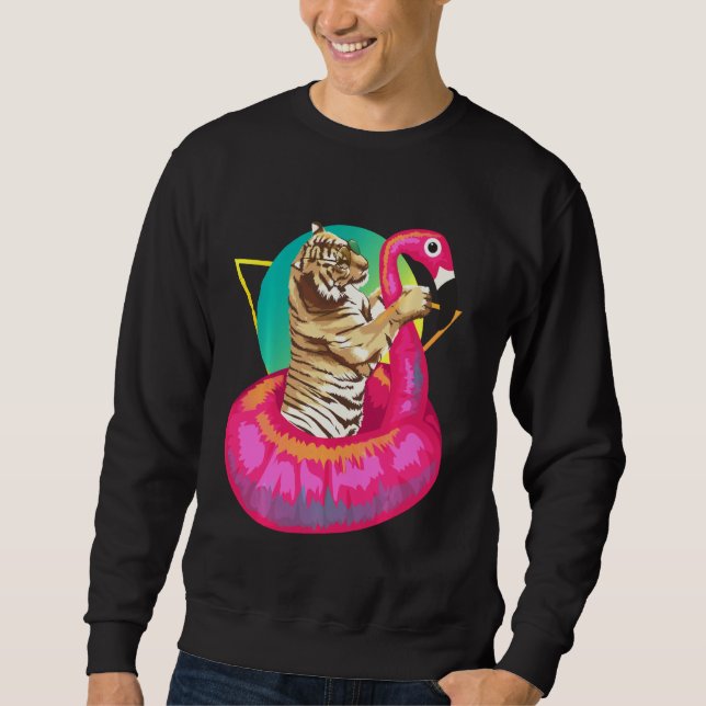 Cool Unique Tiger Chilling In Floating Flamingo Sweatshirt (Front)