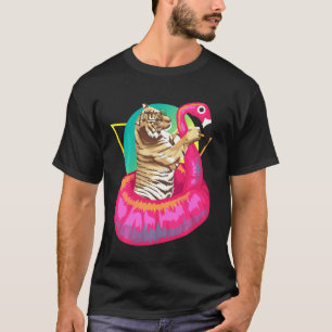 Cool Unique Tiger Chilling In Floating Flamingo T-Shirt