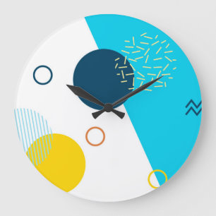 Cool, unique, trendy, urban, Memphis illustration Large Clock