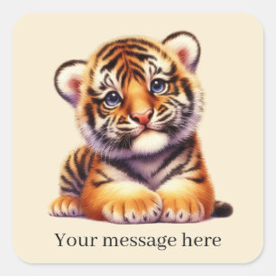 Cool unisex baby tiger add message  square sticker