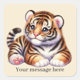Cool unisex baby tiger add message square sticker