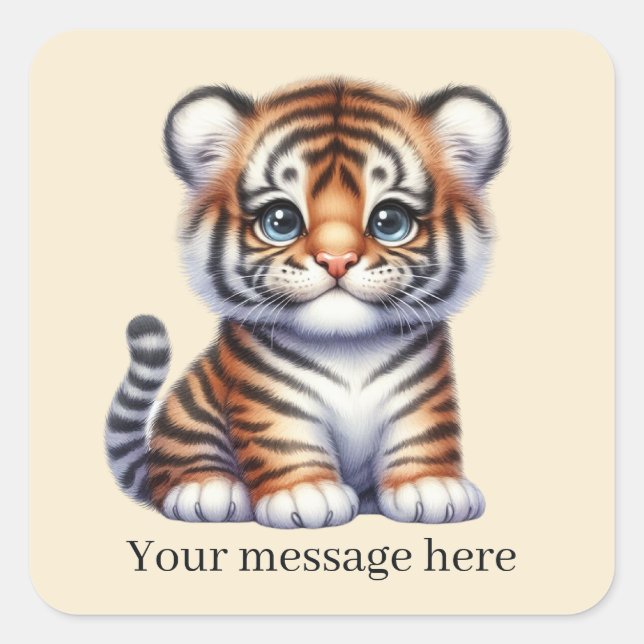 Cool unisex baby tiger add message  square sticker (Front)