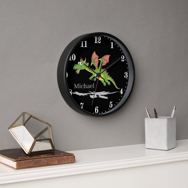 cool unisex dragon add name kids clock (Office)