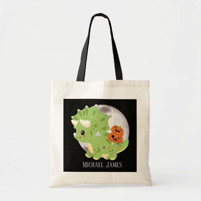 cool unisex kids dinosaur add name Halloween Tote Bag (Front)
