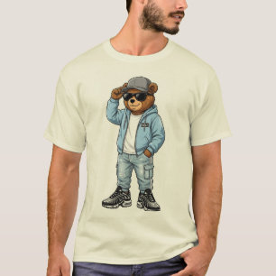 Cool Urban Bear Mascot - Sky Blue Streetwear Art  T-Shirt