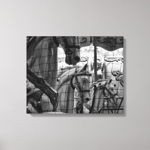 Cool, urban, modern photo of horses of carousel canvas print