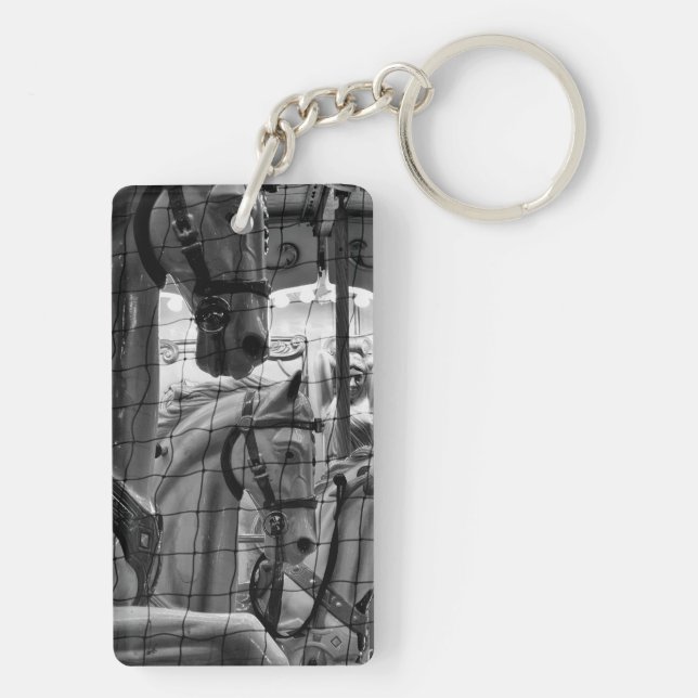 Cool, urban, modern photo of horses of carousel key ring (Back)