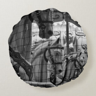 Cool, urban, modern photo of horses of carousel round cushion
