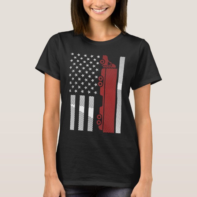Cool US American Flag Semi Truck Driver 18 Wheeler T-Shirt (Front)