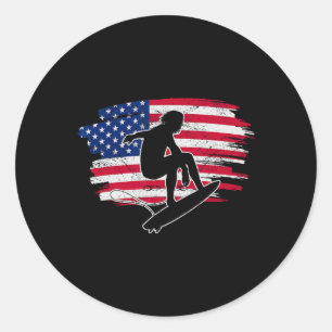 Cool Us Surfing 4th Of July American Flag Surfer  Classic Round Sticker