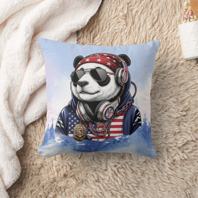 Cool USA Panda – Patriotic Red, White & Blue Panda Cushion (Blanket)