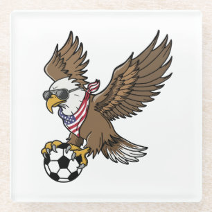 Cool USA Soccer Eagle Sunglasses Vintage Patriotic Glass Coaster