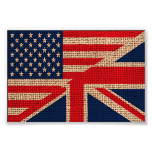 Cool usa union jack flags burlap texture effects photo print
