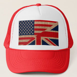 Cool usa union jack flags burlap texture effects trucker hat