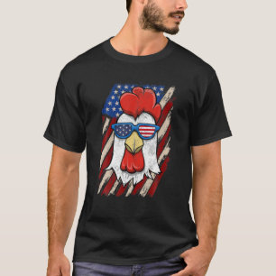 Cool USA Vintage Rooster With American Flag Sungla T-Shirt