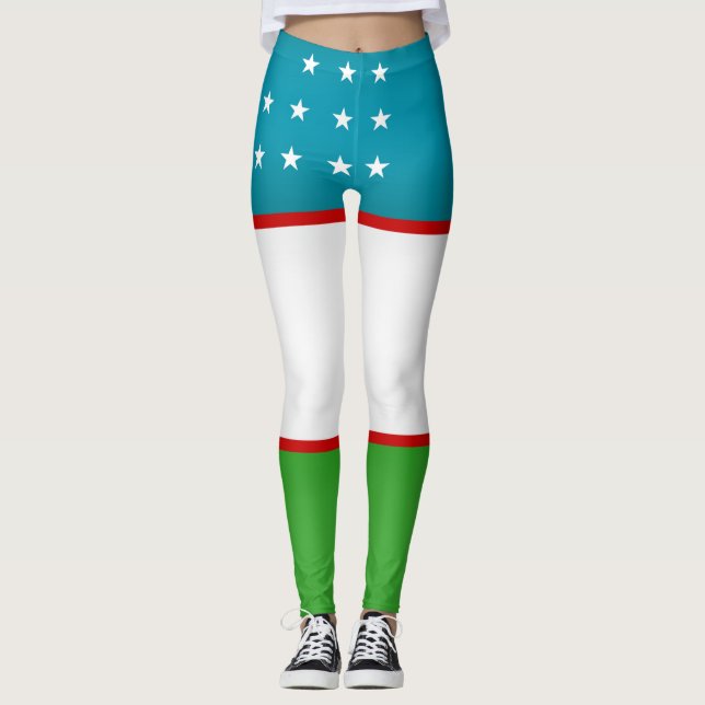 Cool Uzbekistan Flag Fashion Leggings (Front)