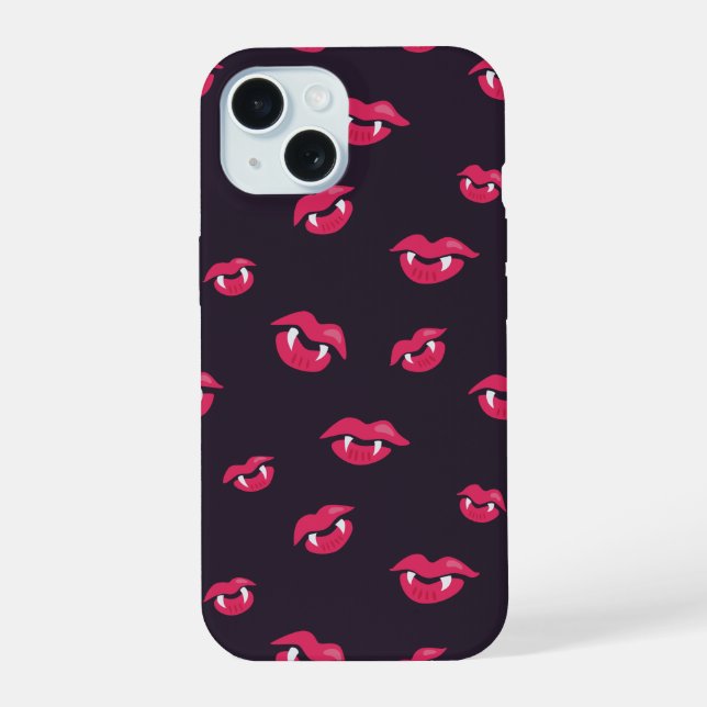 Cool Vampire Lips And Fangs Pattern iPhone 15 Case (Back)