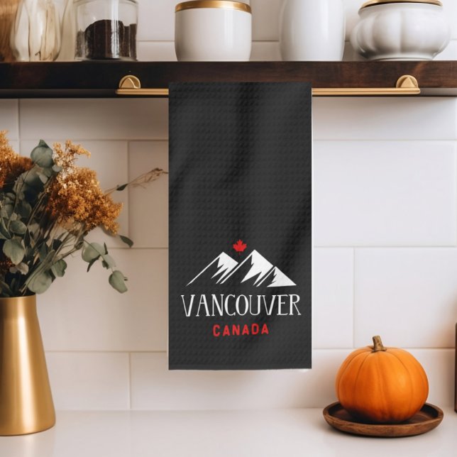 Cool Vancouver Canada Mountains Maple Leaf Dark Tea Towel (Creator Uploaded)