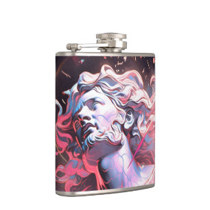 Cool Vaporwave Statue of David in Pink Hip Flask