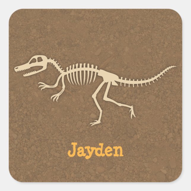 Cool Velociraptor Dinosaur Bones Boys Personalised Square Sticker (Front)