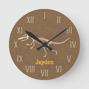 Cool Velociraptor Dinosaur Bones For Boys Room Round Clock
