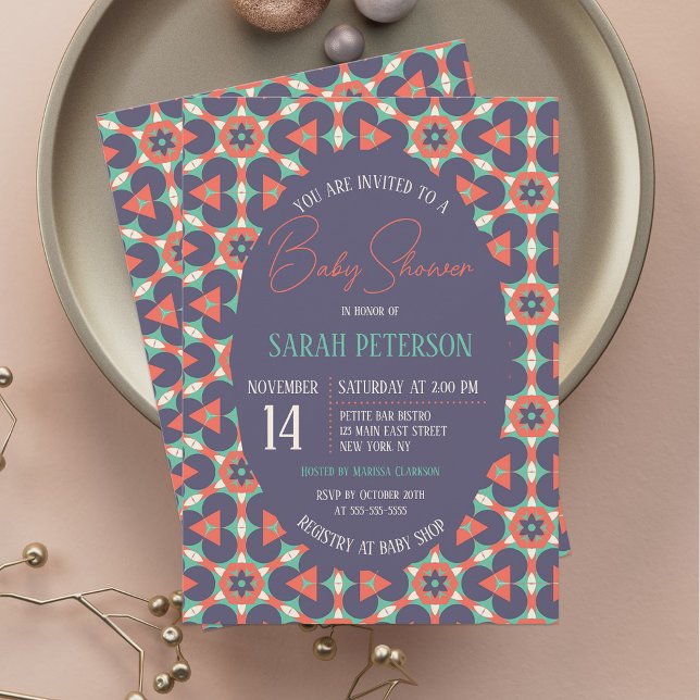 Cool Vibrant Mosaic Geometric Pattern Baby Shower Invitation (Creator Uploaded)