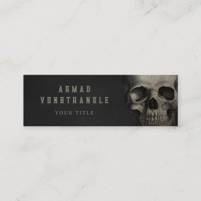 Cool Vinatge Skull Typographic Black Mini Business Card (Front)