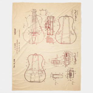 Cool Vintage Acoustic Guitar Patent Art Fleece Blanket