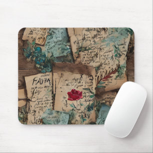 Cool vintage artwork Old rustic paper Red rose Mouse Pad