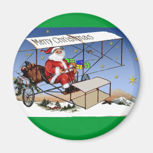 Cool Vintage Biplane Santa Claus Magnet
