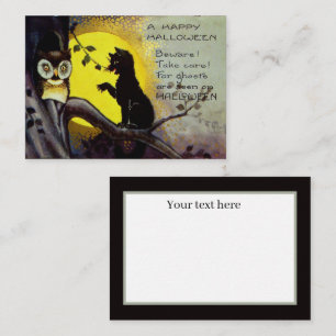 cool vintage Halloween Holiday black cat owl Card