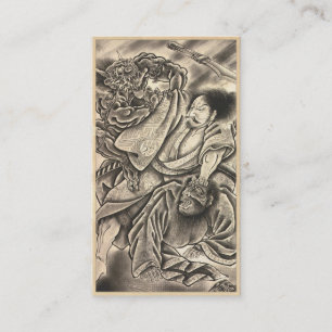 Cool vintage japanese samurai demon fight tattoo business card