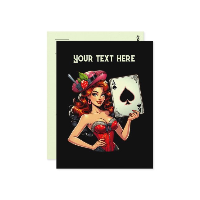 Cool vintage lady poker  postcard (Front/Back In Situ)